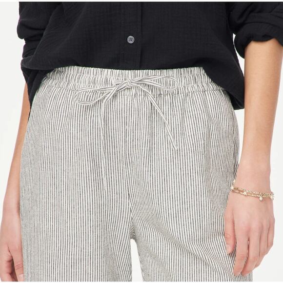 J.Crew Linen Blend Slim Wide Leg Drawstring Pants 14 Black White Striped Relaxed - Picture 3 of 8
